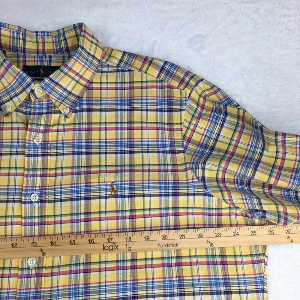 Ralph Lauren Shirt Mens XL Yellow Plaid Classic Fit Embroidered Long Sleeves - Picture 8 of 10